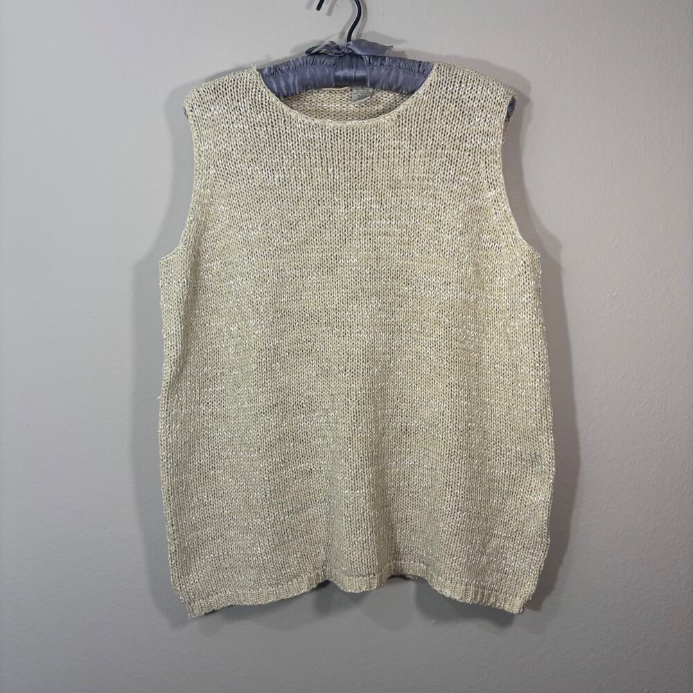 Linden Hill Crochet Knit Sweater Tank Top XL Cream Preppy Coastal Quiet Luxury